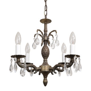 1960s Brass Pineapple Crystal Four-Light Chandelier For Sale