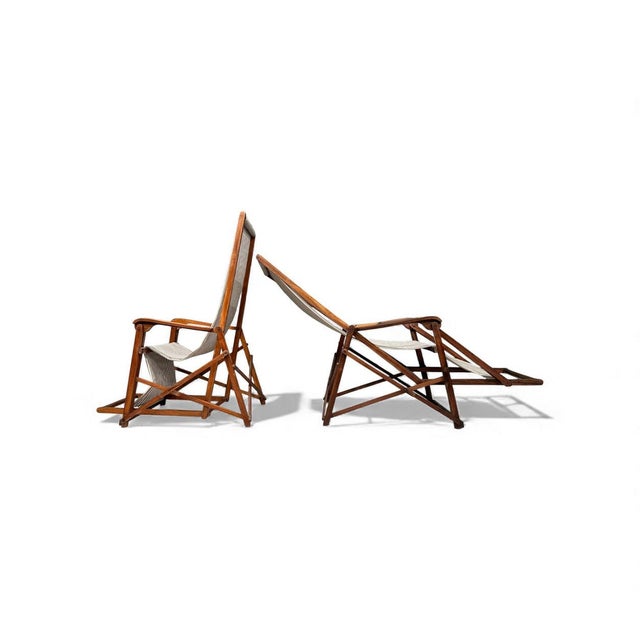 Pair of Chaise Lounges in Hardwood & Fabric, Lucio Costa, 1950s For Sale - Image 4 of 9