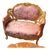 French Rococo Loveseat – Pink Damask Upholstery, Ornate Gold Leaf Frame & Carved Floral Details For Sale