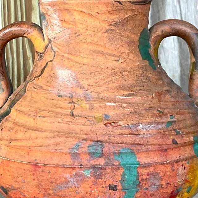 Vintage Boho Hand Painted Pottery Vase For Sale - Image 10 of 13