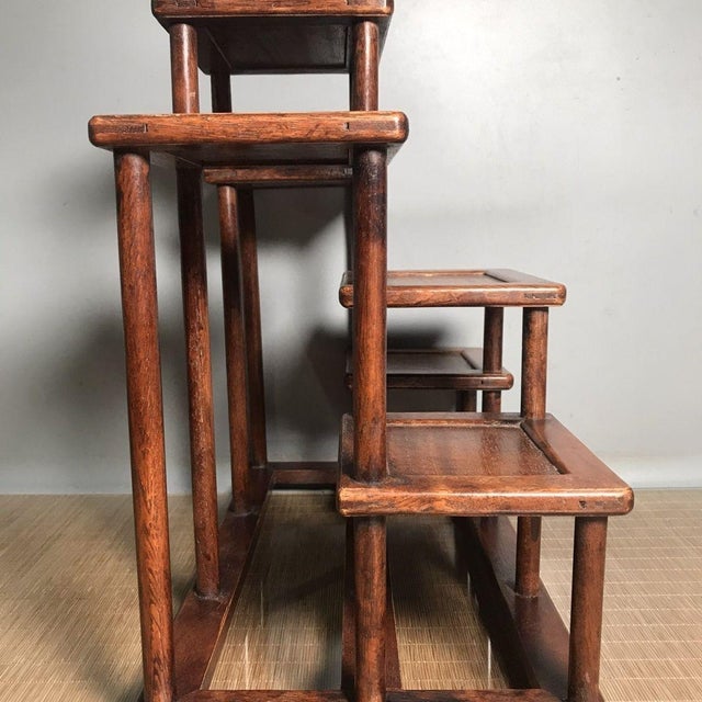 Vintage Chinese Huali Rosewood "Staggered" Tabletop Display Stand (Curio Shelf) For Sale In Los Angeles - Image 6 of 9