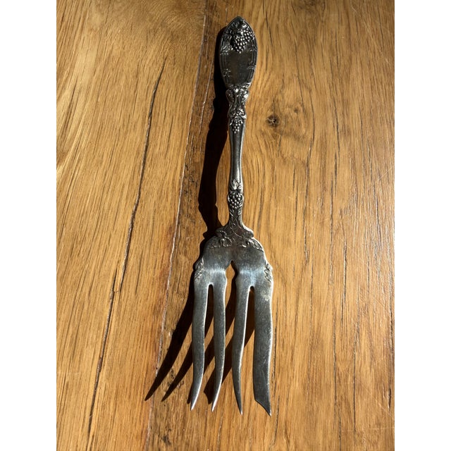 Metal Antique Silver-Plate Art Nouveau "La Vigne" Decorative Meat Serving Fork -1908 For Sale - Image 7 of 7