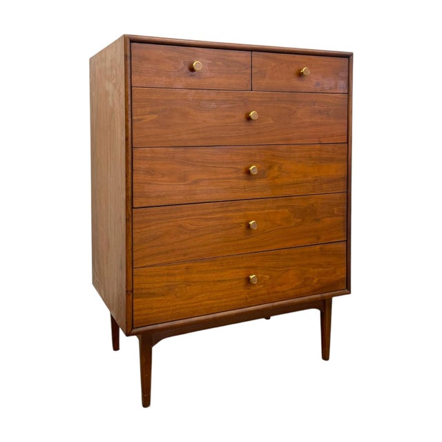 1970s Mid-Century Modern Drexel Declaration Walnut Tallboy Dresser by Kipp Stewart – 6-Drawer MCM Chest. For Sale - Image 5 of 10