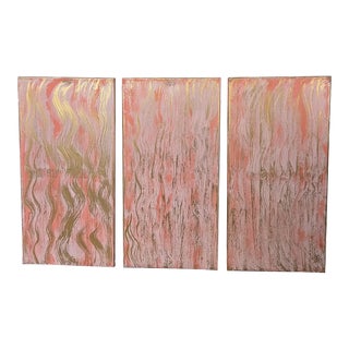 Zen Pink Waterfall Triptych Canvas Art, Designed by Cheryl P. Kohloff For Sale