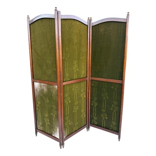 Austrian Secession Three-Panel Paravent in Olive Green Textile, 1910s For Sale