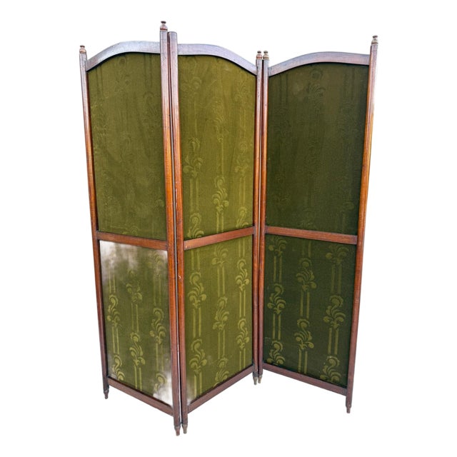 Austrian Secession Three-Panel Paravent in Olive Green Textile, 1910s For Sale