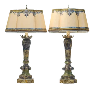 20th C. Italian Style Painted Lamps - a Pair