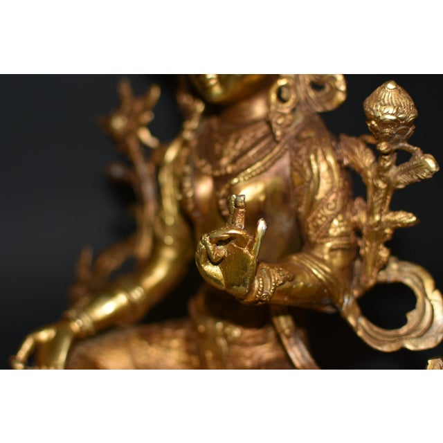 Gilt Bronze Tibetan Green Tara Statue For Sale - Image 11 of 13