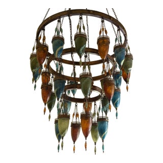 Fine Art Lamps Scheherazade Pendant - Dark Bronze With Oasis Green/Amber Dunes/Desert Sky Blue Lanterns For Sale