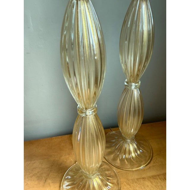 Vintage Ribbed Murano Glass Table Lamps - Pair For Sale - Image 10 of 18