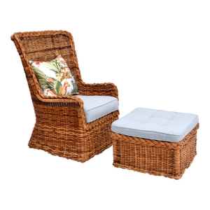 1960s Michael Taylor for Baker Braided Wicker Wingback Ottoman Set