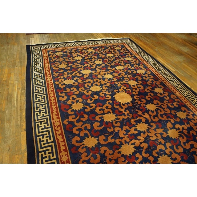 Art Deco Classic Navy Ground Color With Floral Design Antique Chinese Art Deco Rug For Sale - Image 3 of 8