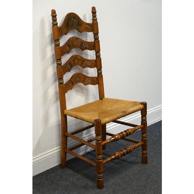 Ethan Allen Ethan Allen Hand Decorated Collection Solid Hard Rock Maple Hitchcock Style Ladderback Accent Side Chair W. Rush Seat 14-6041 For Sale - Image 4 of 8