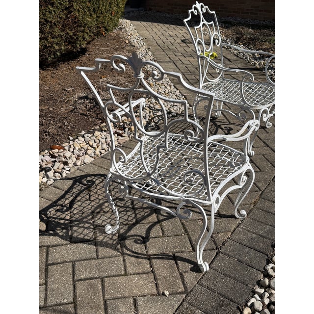 Mid 20th Century Vintage Wrought Iron Provence Scroll Arm Chairs - A Pair For Sale - Image 10 of 11