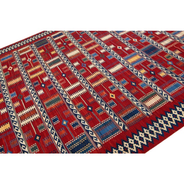 1960s Vintage Kilim Handmade Red Geometric Wool Rug For Sale In New York - Image 6 of 7