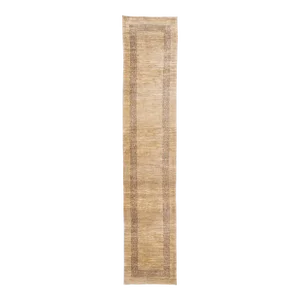 Modern Beige Handmade Gabbeh Persian Wool Runner With Geometric Design