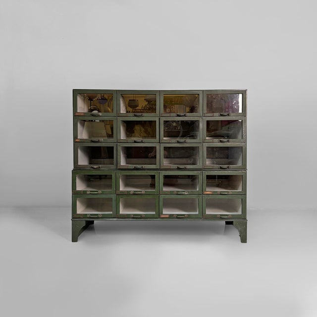 German mid-century modern dark green wooden and glass chest of drawers, 1940s Dark green chest of drawers, made entirely...