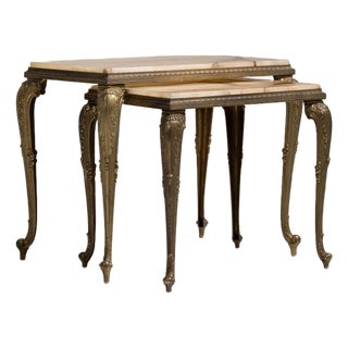 20th Century France Antique Brass Brass-Legged Nesting Console Table For Sale