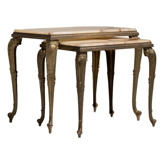 20th Century France Antique Brass Brass-Legged Nesting Console Table For Sale