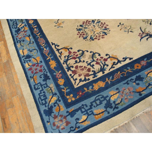 Early 20th Century 1930s Beige Floral Medallion Antique Chinese Peking Rug 8' 0" X 10' 0" Handknotted Wool Carpet For Sale - Image 5 of 6