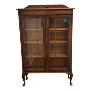 Antique Arts and Crafts Bookcase - Leaded Glass Doors-Oak