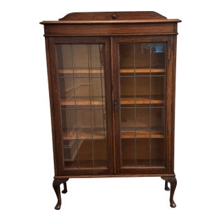 Early 20th Century Antique Arts and Crafts Bookcase - Leaded Glass Doors-Solid Oak For Sale