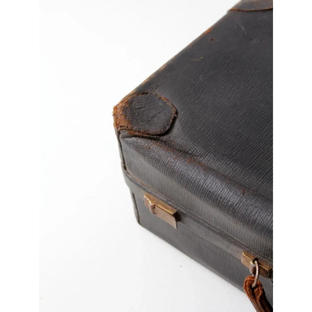 Vintage Black Leather Suitcase For Sale - Image 6 of 11
