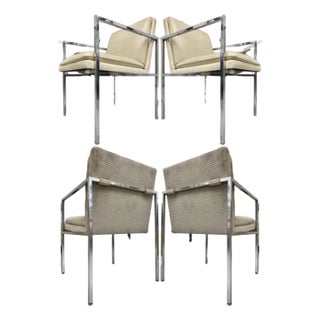 Minimalist Milo Baughman-Style Chrome Armchairs, Set of 4 For Sale