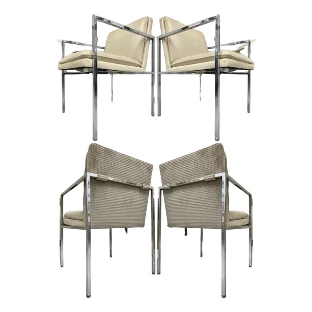 Minimalist Milo Baughman-Style Chrome Armchairs, Set of 4 For Sale