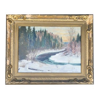 Mid 20th Century Tom Stone Osa Canadian Winter Landscape Oil Painting, “Winter Sunset Haliburton" For Sale