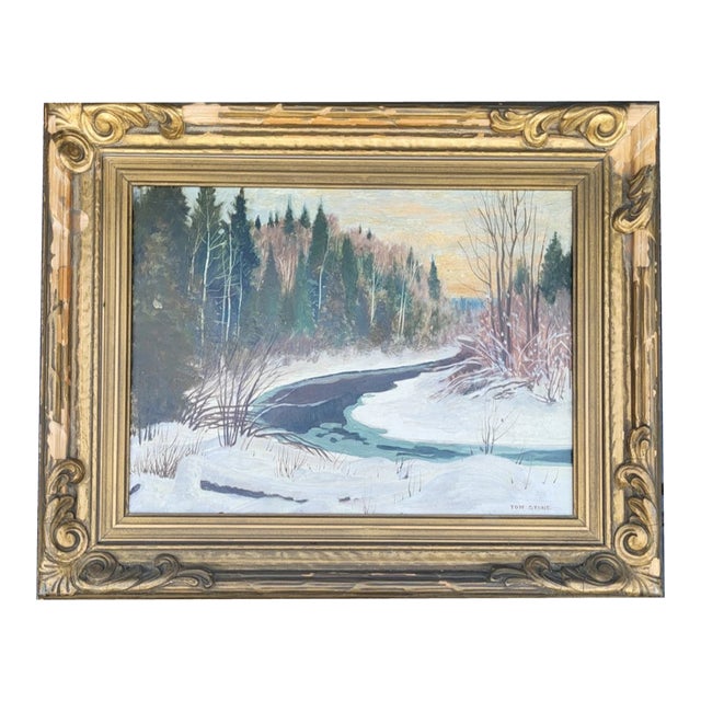 Mid 20th Century Tom Stone Osa Canadian Winter Landscape Oil Painting, “Winter Sunset Haliburton" For Sale