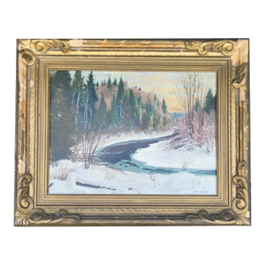 Mid 20th Century Tom Stone Osa Canadian Winter Landscape Oil Painting, “Winter Sunset Haliburton"