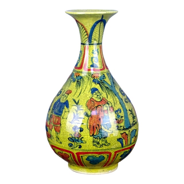 Chinese Vintage Ceramic Vase,Ming Dynasty Jiajing Marked Blue and White Doucai Porcelain Yuhuchun Vase Hand Painted Figures Pattern For Sale