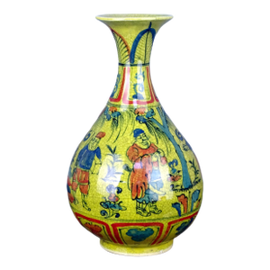 Chinese Vintage Ceramic Vase,Ming Dynasty Jiajing Marked Blue and White Doucai Porcelain Yuhuchun Vase Hand Painted Figures Pattern
