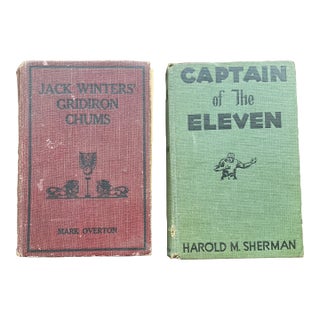 Vintage Football Books - Set of 2 - Red & Green Hardcover For Sale