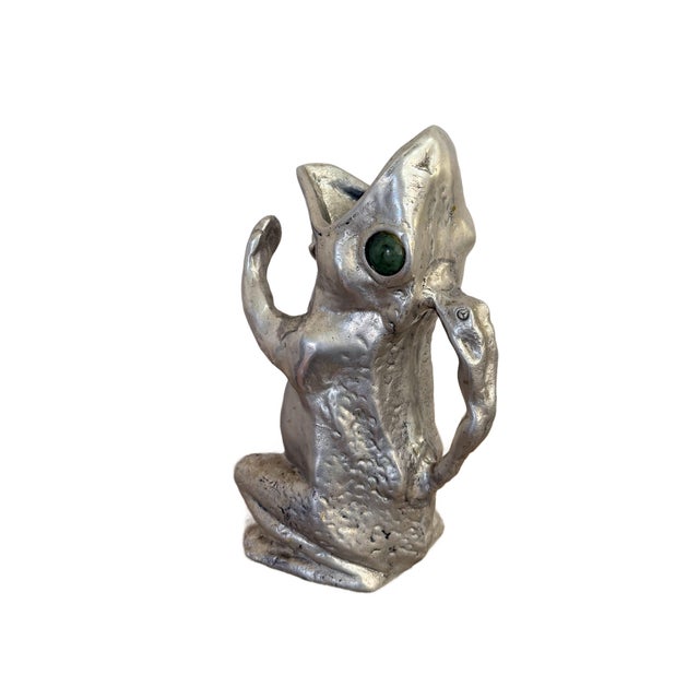 1970s Arthur Court Cast Aluminum Frog Pitcher With Jade Eyes, Circa 1979 For Sale - Image 5 of 12