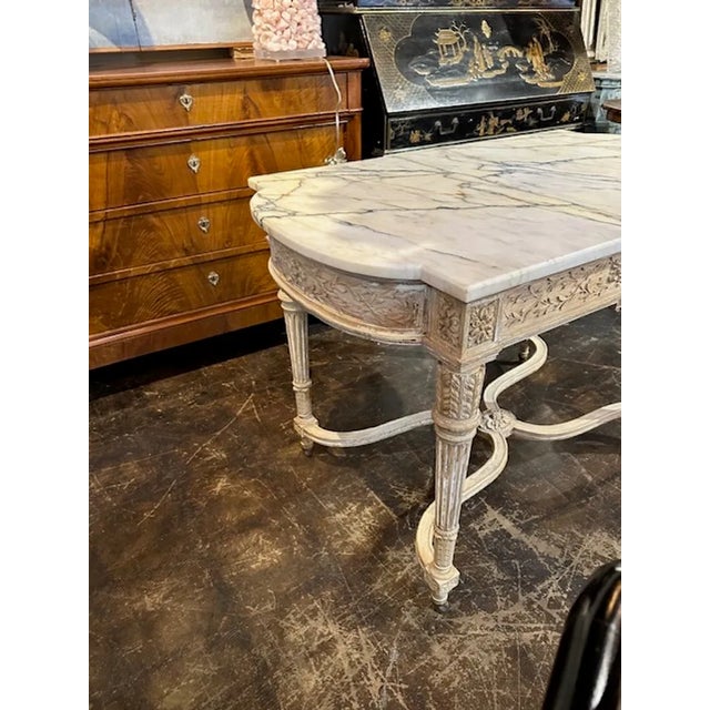 White 19th Century Louis XVI Carved and Bleached Center Table For Sale - Image 8 of 9