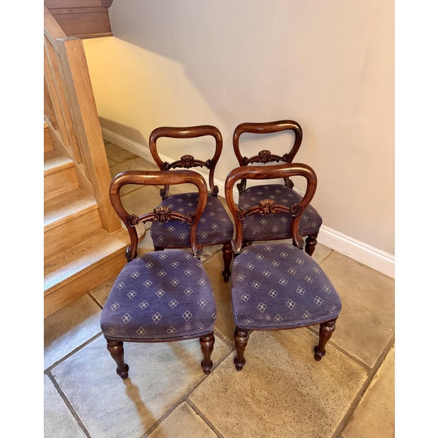 Wonderful set of four Victorian mahogany balloon back dining chairs, having a set of four Victorian balloon back dining...