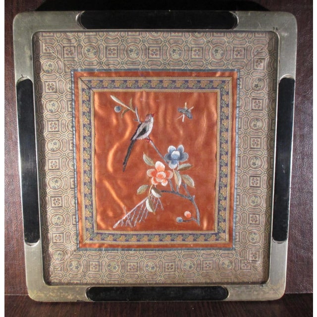 Framed Chinese Embroidery Vintage 1980s' For Sale - Image 4 of 4
