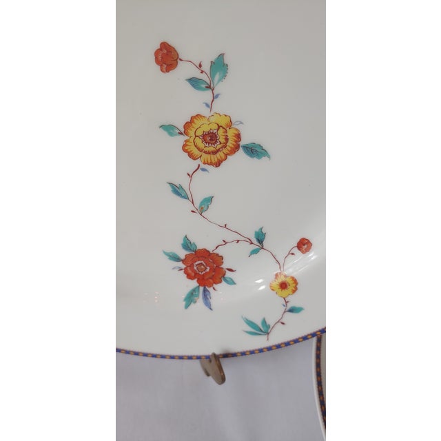 Ceramic 1960s Haviland Limoges Schleiger 1183 Yellow Floral Blue Band Dinner Plates- Set of 6 For Sale - Image 7 of 8