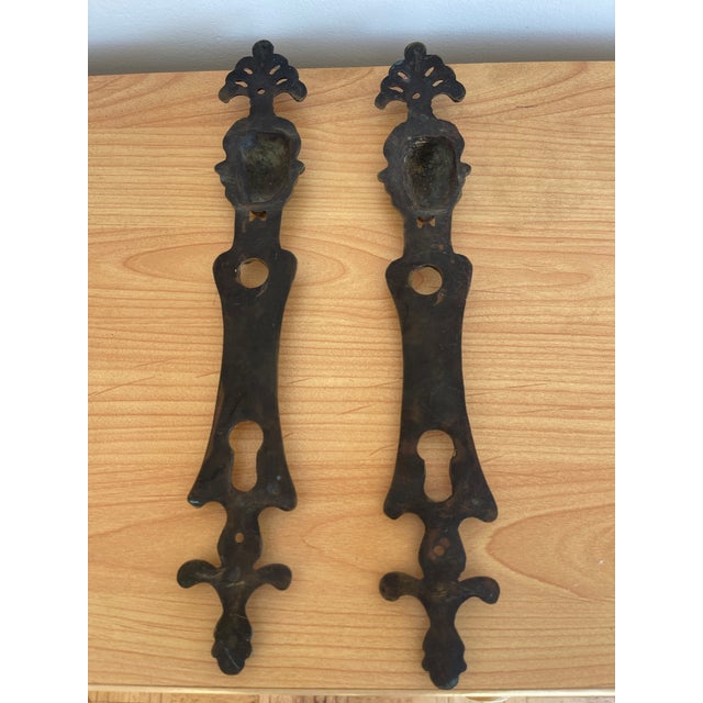 Antique Brass Door Knob Plates For Sale - Image 4 of 4