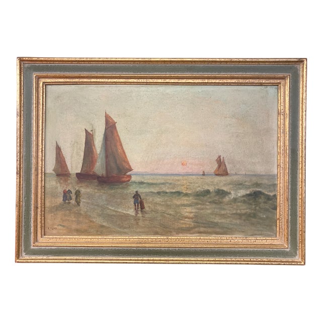 F. Peyre, Seascape at Sunset, 1920s, Oil on Canvas For Sale