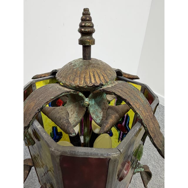 Wrought Iron and Multicolored Glass Table Lamp in the style of Longobard, 1970 For Sale - Image 11 of 13