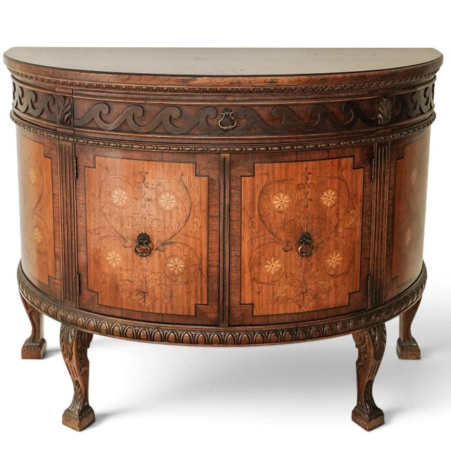 Wood 1930s Burr Walnut Louis XVI Revival Demilune Wood Cabinet For Sale - Image 7 of 7