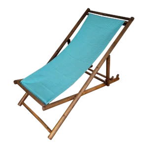 Transat Folding Deck Chair in Bamboo Wood and Fabric, 1970s