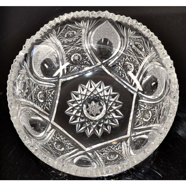 Vintage Brilliant Cut Crystal Glass Bergen Style Bowl Art Deco For Sale - Image 10 of 12
