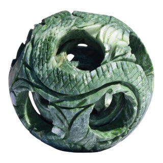 Chinese Carved Jade Dragon Puzzle Ball For Sale