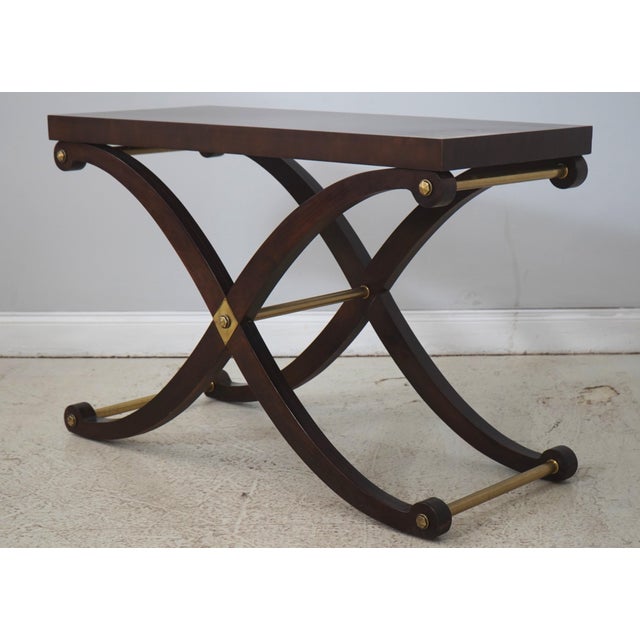 Age: Approx. 15 Years Old Details: Modern Regency Design Mahogany Finish Brass Stretcher Base Quality Construction Offered...