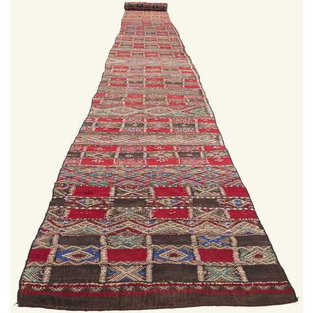 Tribal Vintage Zemmour Moroccan Kilim Rug, 02'04 X 31'11 For Sale - Image 3 of 10