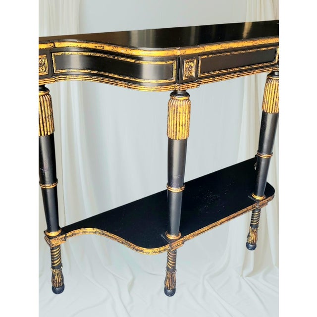 Late 20th Century Vintage French Empire Regency Gold Gilt Ebonized Demi Lune Console Table For Sale - Image 5 of 15